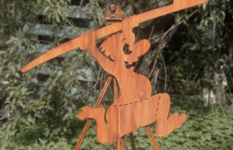 Custom made cartoon surfer weathervane. Custom made rustic cartoon surfer weathervane for WA.