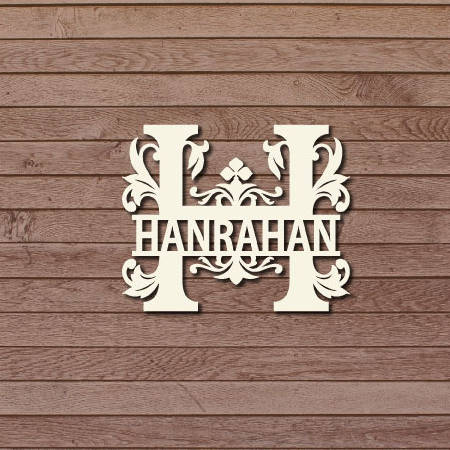 Split Monogram H in cream powder coated stainless steel. Personalised monogram metal art name sign